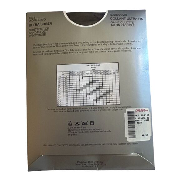 Christian Dior Diorissimo Pantyhose Ultra Sheer Control Top Sz 3 Navy Blue 4533 - Picture 4 of 5